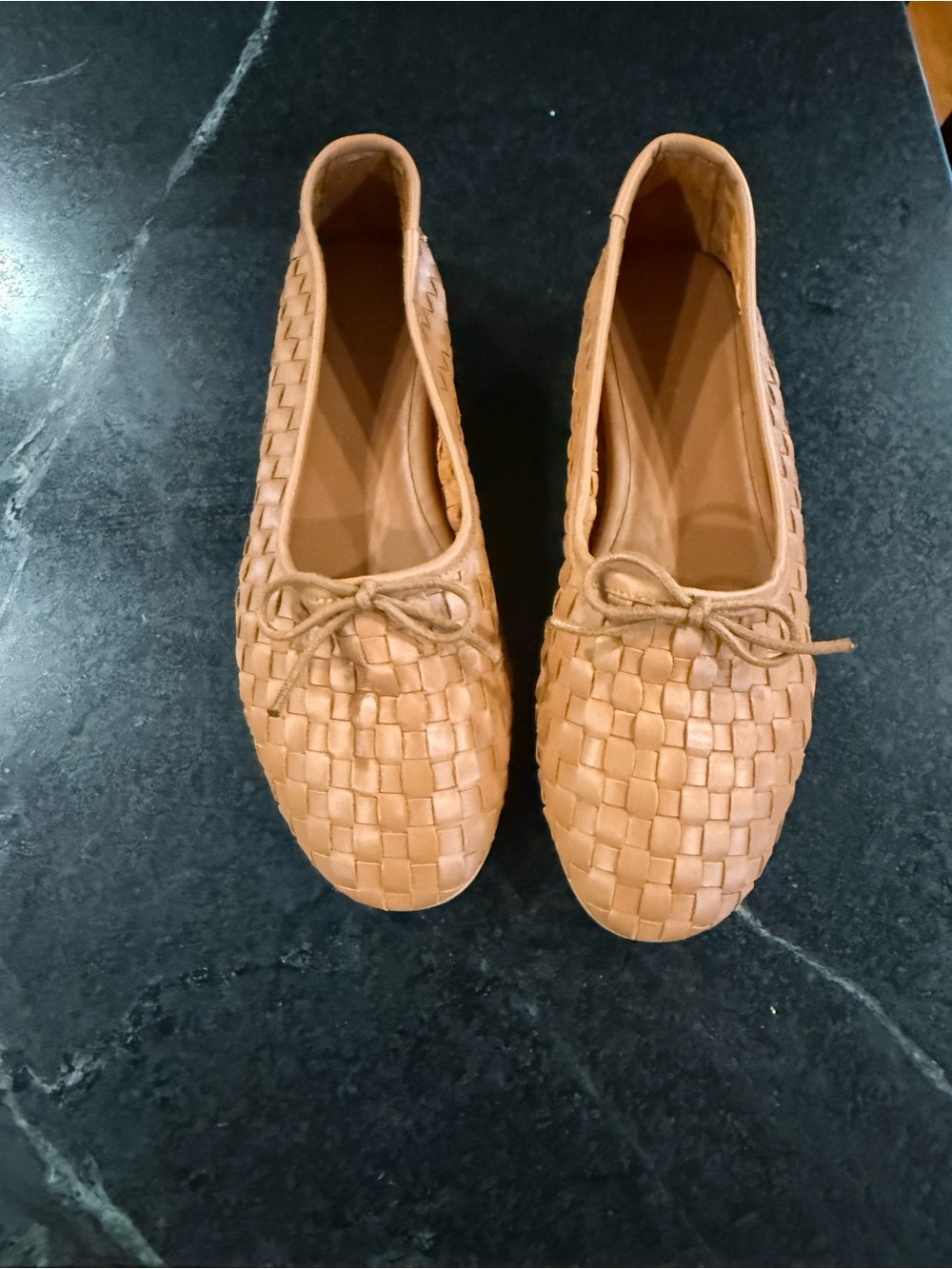 Freda Salvador Woven Leather Roma Ballet Flats in Tan